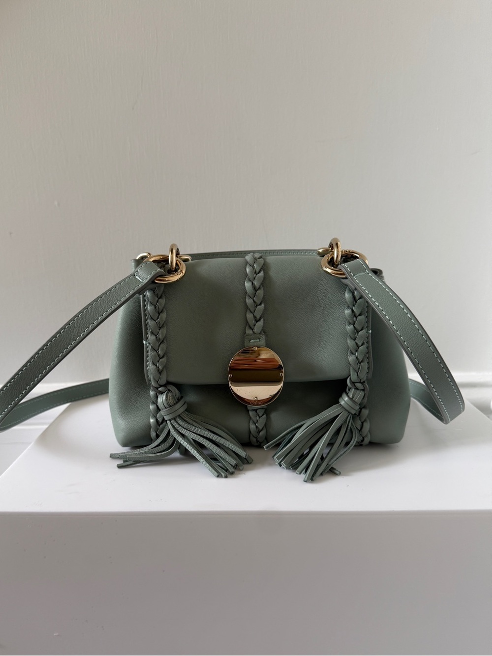 Women's Sage Green Braided Tassel Shoulder Bag